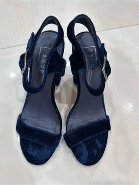 ShuShop Navy Velvet Slingback Block Heels